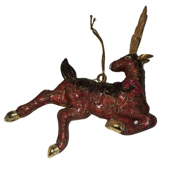 Vintage Deer Cloisonne Art Enameled Inlayed RARE Christmas Xmas Tree Ornament - Picture 1 of 7